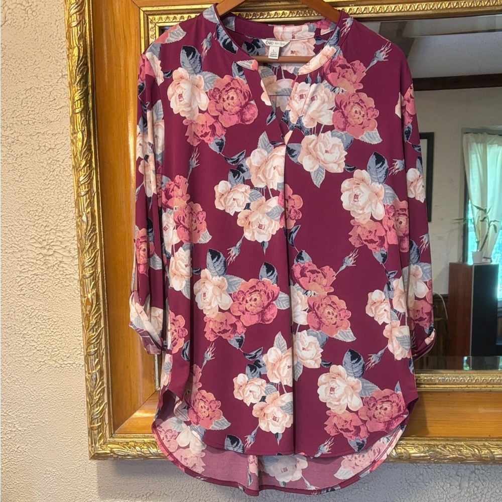 Cato Fuchsia Floral 3/4 Length Sleeve Top - Size L